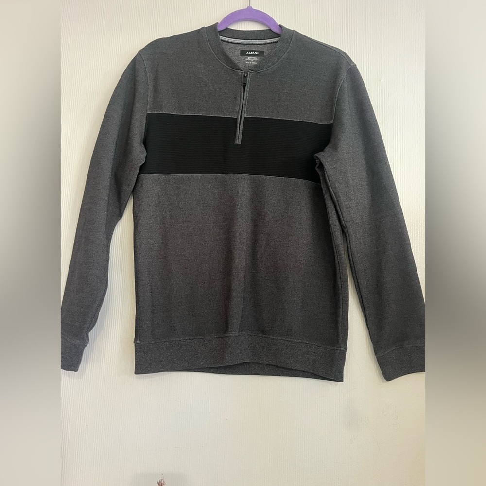 Alfani Men's Charcoal and Black Zip-Up Sweater